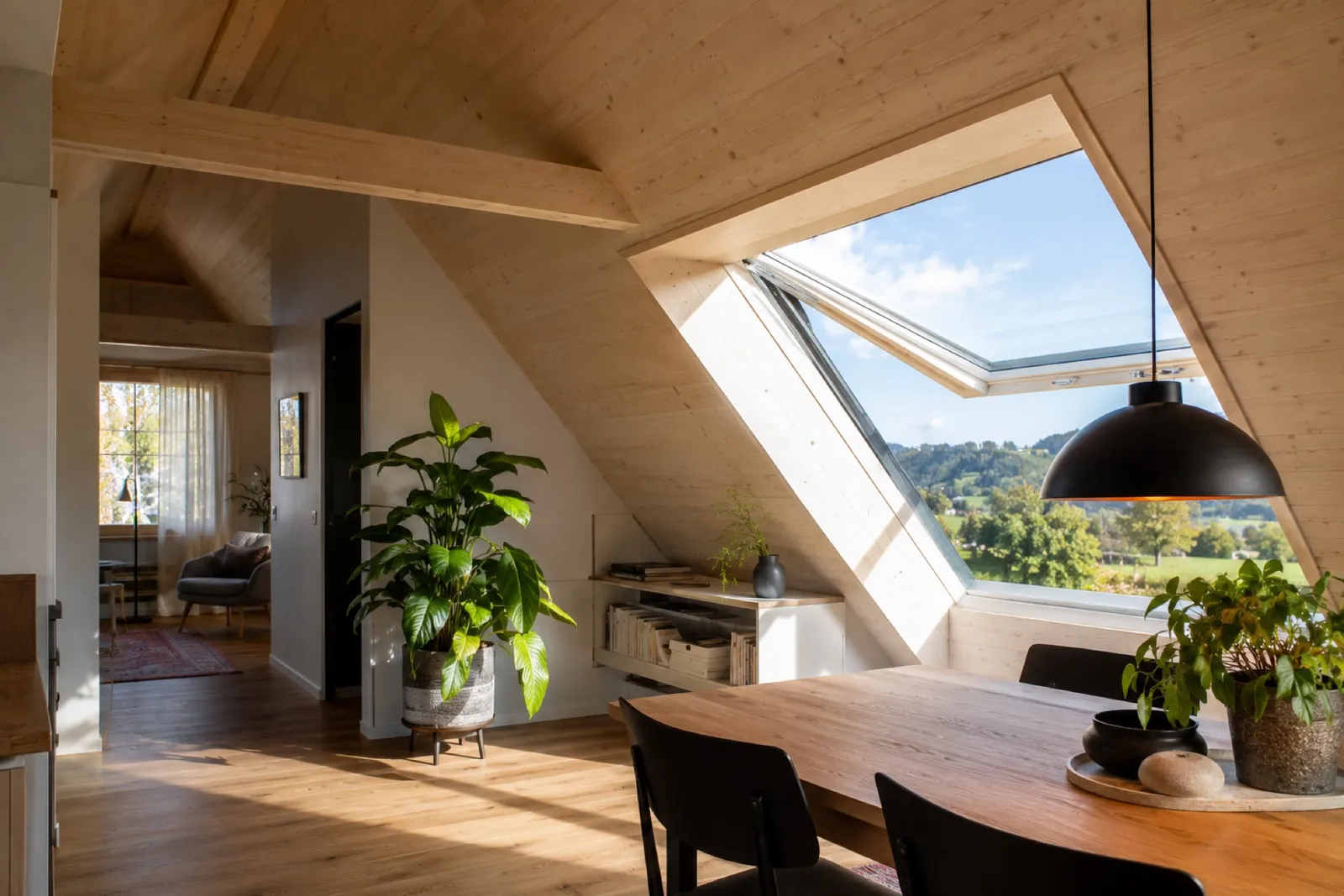 Ausgebauter Estrich mit neuem Dachfenster